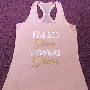 So Glam I Sweat Glitter Sheer Racerback Tank